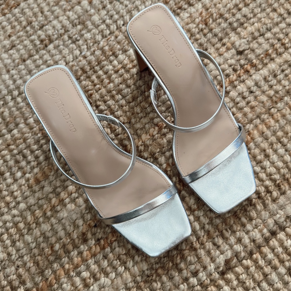 Silver Avery Square Toe Two Strap High Heeled Sandal - Picture 5 of 10